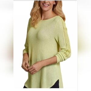 Soft Surroundings, Bailey Pear Long Lace Sleeve, Knit Top, Size M